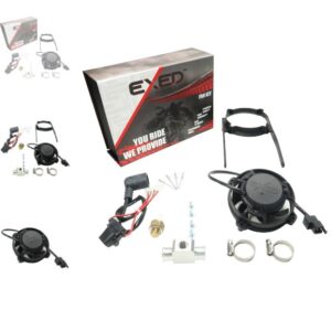 Exed Parts™ – Kit with Exed Radiator Fan and Mounting Bracket for KTM and HUSQVARNA, with Thermoswitch, Dirt Bike Models from 2004 to 2016, 2 and 4 Stroke