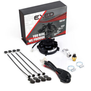 Exed Parts™ – Original SPAL Radiator Cooling Fan and Mounting Kit, with Revotec Universal Mounting System and Thermoswitch, for all 2 and 4 Stroke Dirt Bikes